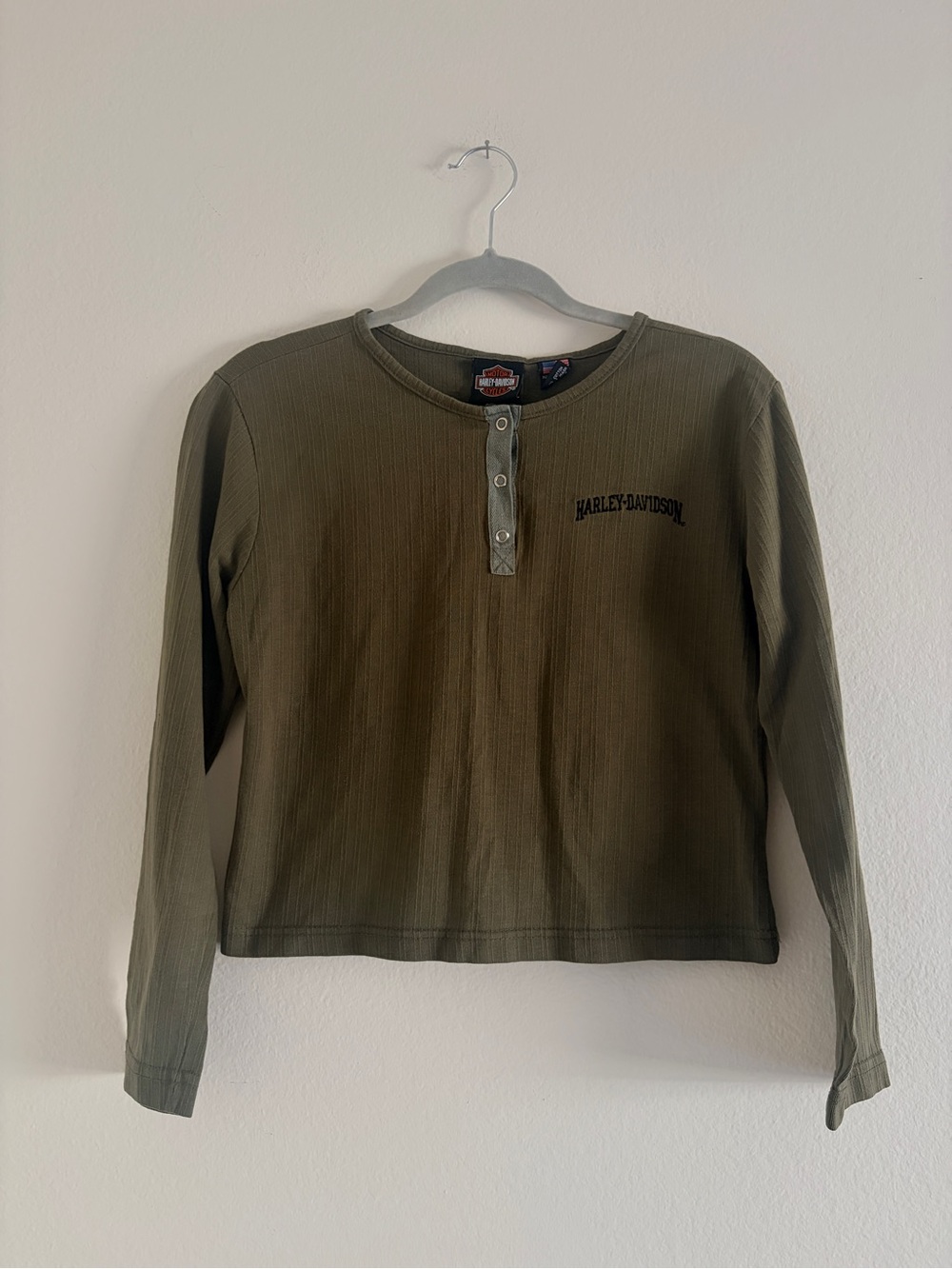 Harley-Davidson Olive Green Long Sleeve Henley Shirt